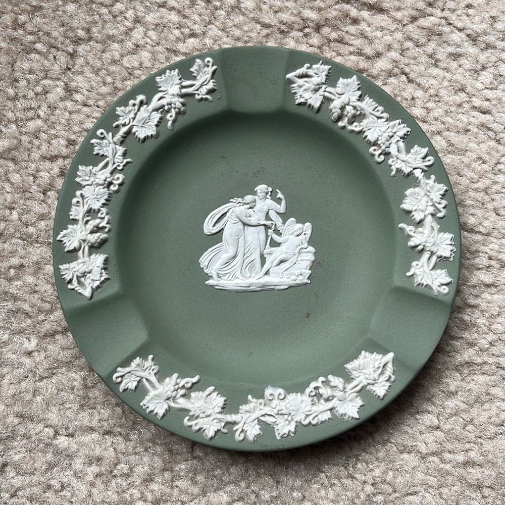 Vintage Sage Green Wedgwood Jasperware Ashtray